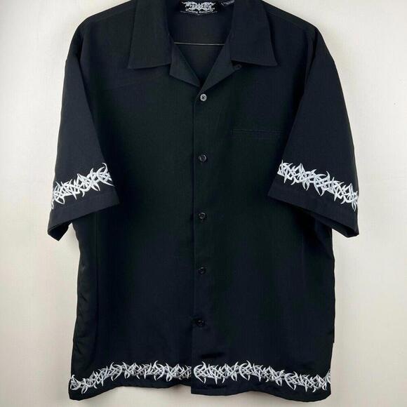 Vintage Dragonfly Button Down Shirt  Tribal Men’s Size L Black  90s Y2K - Picture 1 of 5